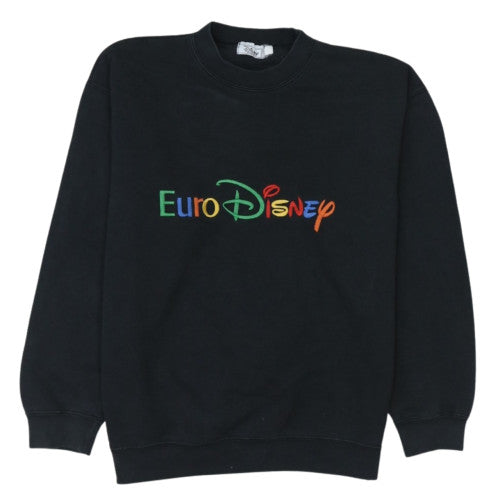 Disney Fashion Womens Black EuroDisney Embroidered Sweatshirt Size L