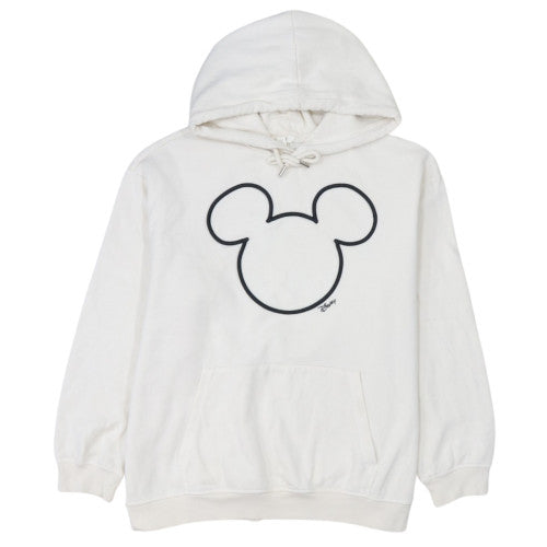 H&M Women’s White Disney Mickey Hoodie L 80% Cotton Pullover Hooded Sweatshirt