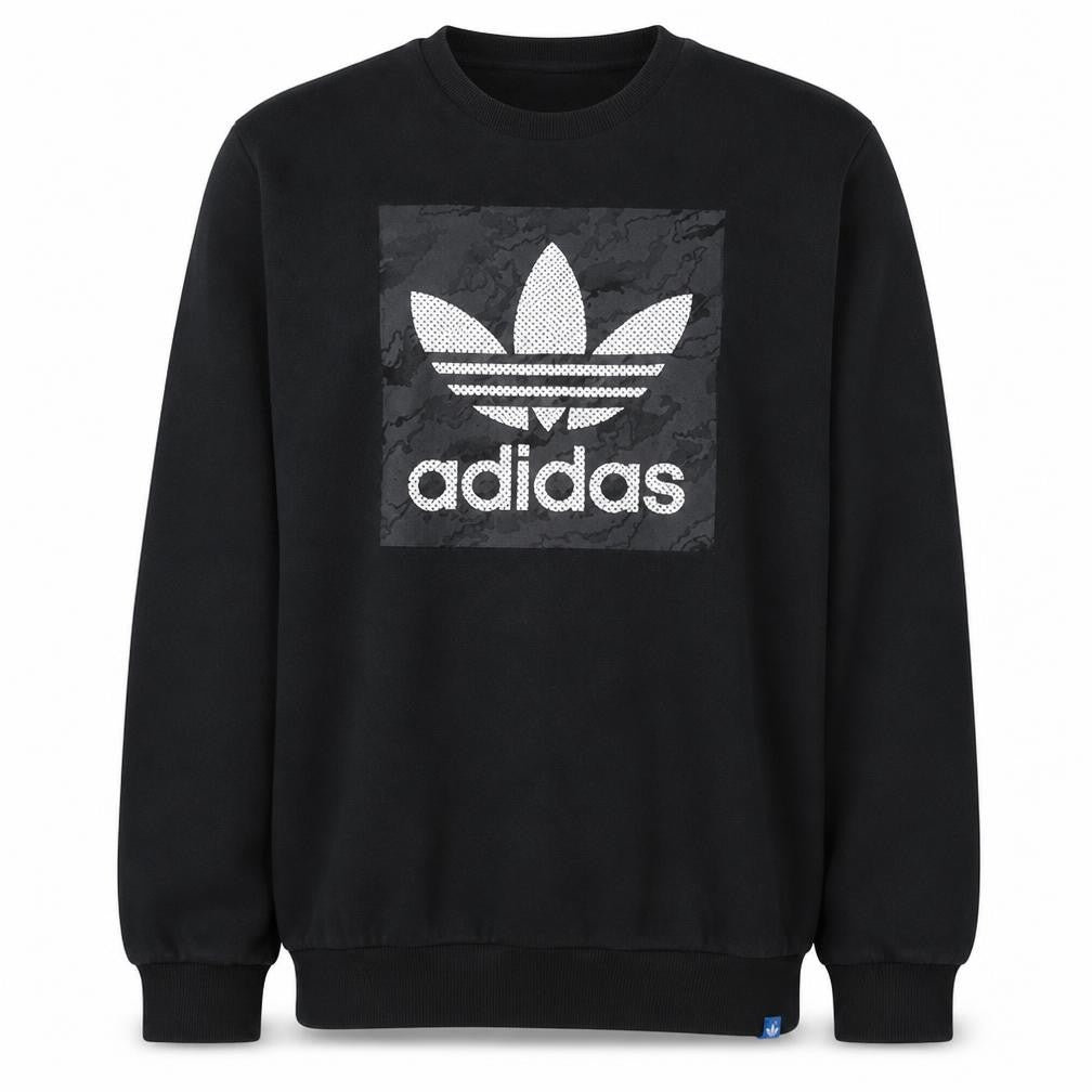 Front view of Adidas Men's Black Logo Crew Neck Pullover Sweatshirt M