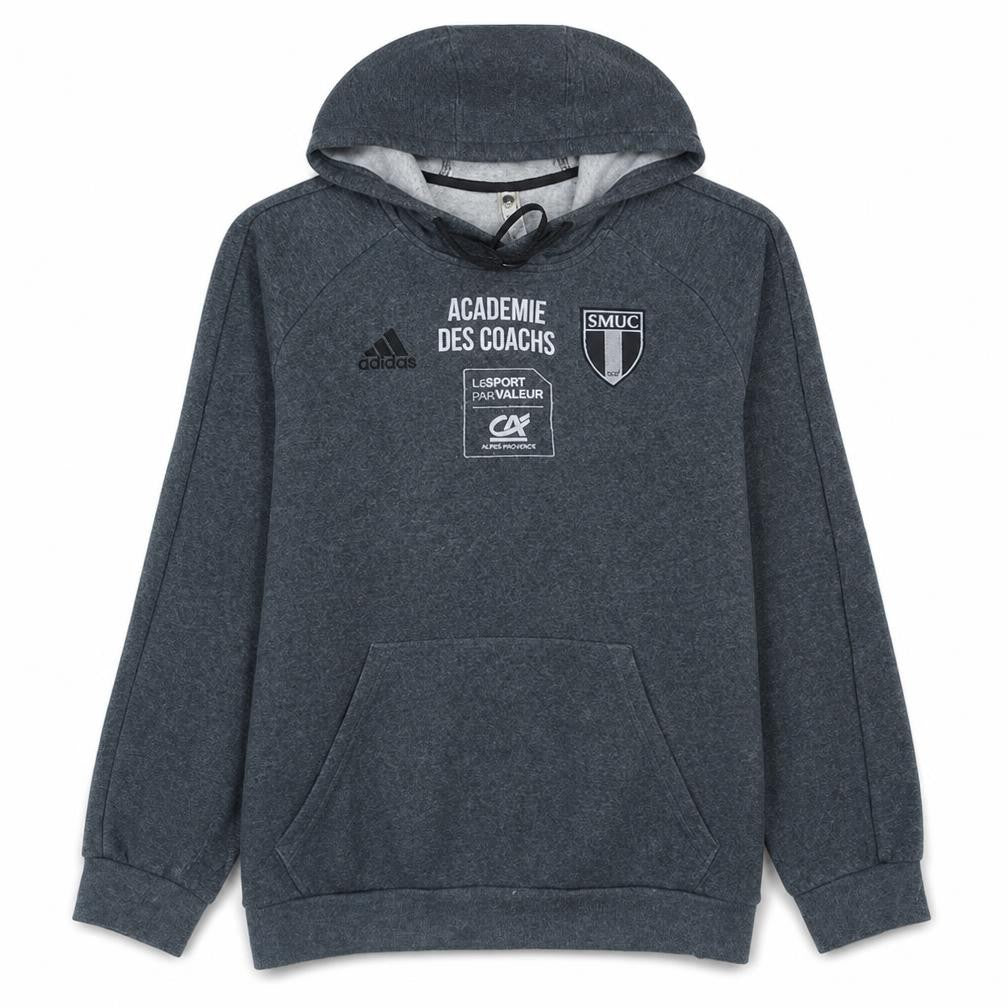 Front view of Adidas Men Grey Pullover Hoodie M Sports Graphic Fleece