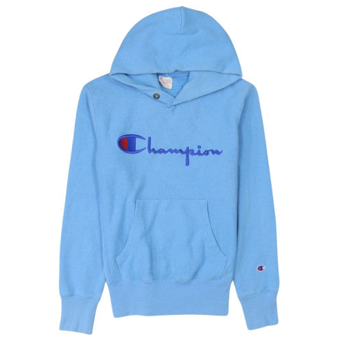 Champion Men's Blue Pullover Hoodie Medium Embroidered Logo Vintage