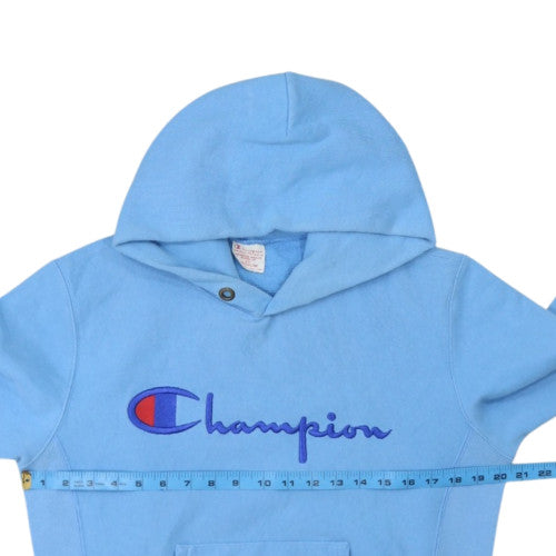 Champion Men's Blue Pullover Hoodie Medium Embroidered Logo Vintage