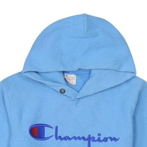 Champion Men's Blue Pullover Hoodie Medium Embroidered Logo Vintage