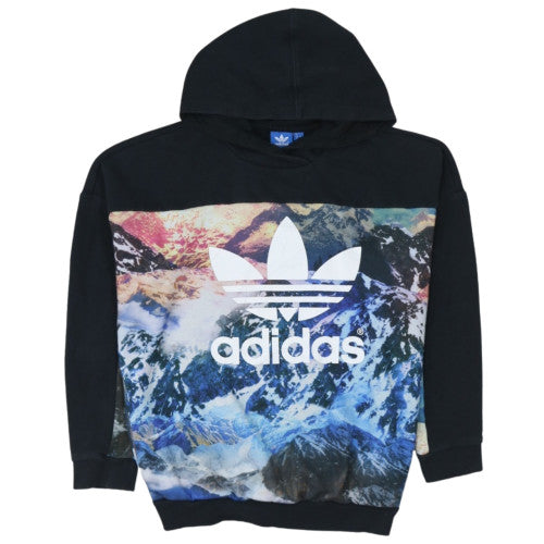 Adidas Womens Black Multicoloured Pullover Hoodie UK 8 Mountain Print