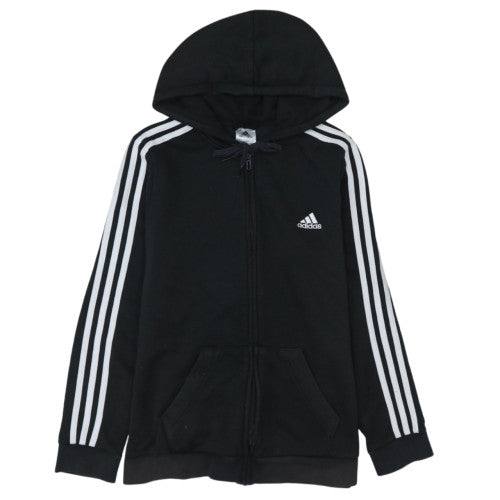 Adidas Women's Black Full Zip Hoodie L 16-18 Classic 3-Stripes