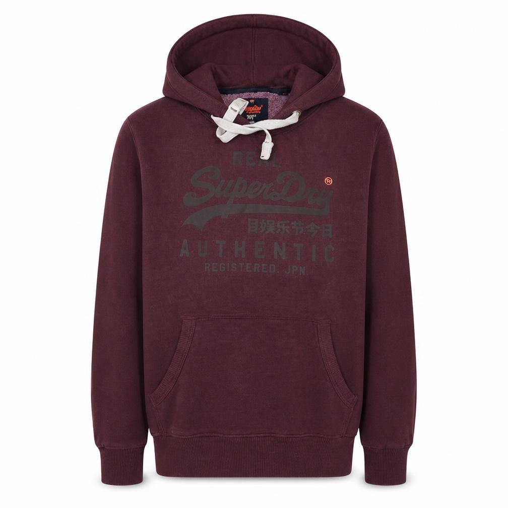 Front view of Superdry Men's Purple Pullover Hoodie M Fleece Graphic Logo