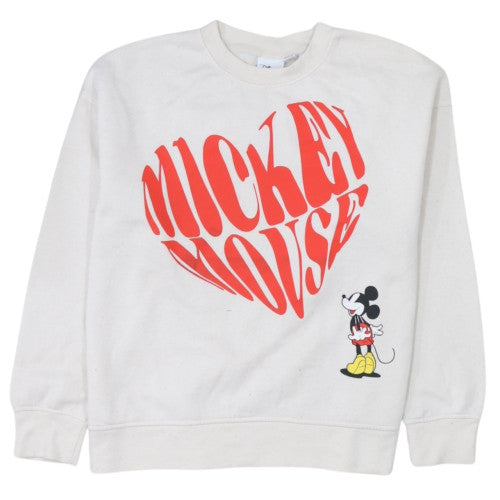Disney Womens White Mickey Mouse Pullover Sweatshirt Size M 12/14