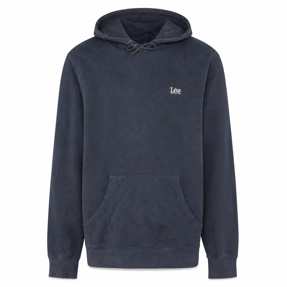 Front view of Lee men’s blue cotton pullover hoodie medium drawstring