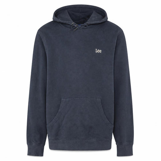 Front view of Lee men’s blue cotton pullover hoodie medium drawstring