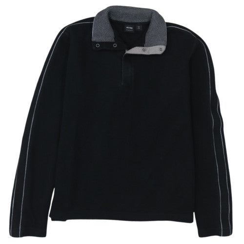 Hugo Boss Men's Black Collared Henley Jumper Size L Regular Fit