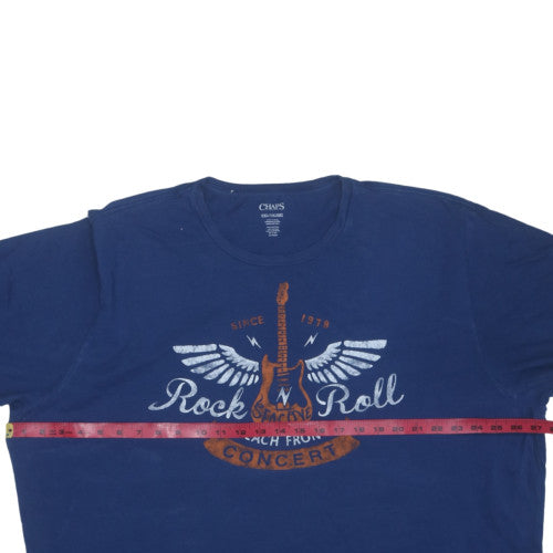 Chaps Men's Blue Rock & Roll Graphic T-Shirt XXL Cotton Crew Neck
