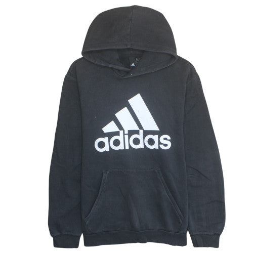 Adidas Mens Black Pullover Hoodie Size L Logo Fleece Sweatshirt