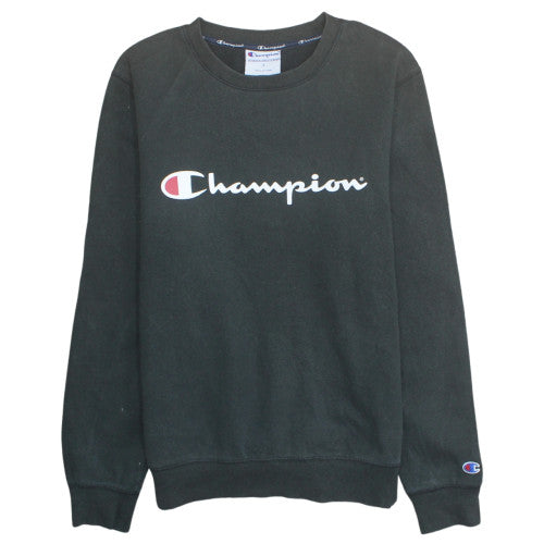 Champion Men's Black Small Logo Crew Neck Fleece Sweatshirt
