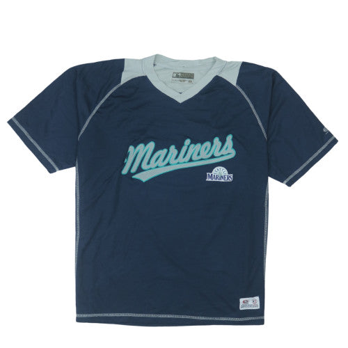 Majestic Men’s Blue Mariners Baseball Jersey V-Neck T-Shirt XL