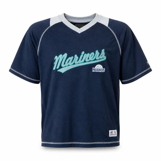 Majestic Men’s Blue Mariners Baseball Jersey V-Neck T-Shirt XL
