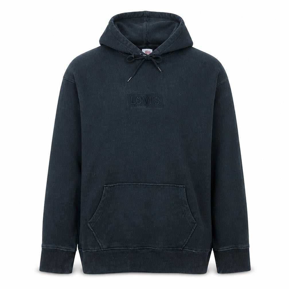 Front view of Levi's men’s black pullover hoodie l fleece logo sweatshirt