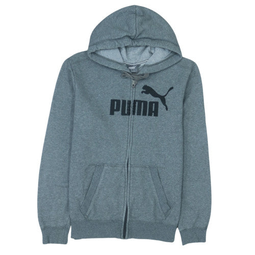 Puma Men's Grey Full Zip Hoodie M Graphic Logo Sportswear