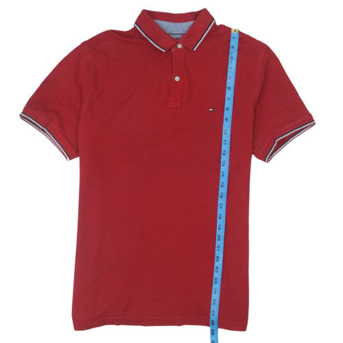Tommy Hilfiger Men Red Cotton Custom Fit Collared Polo T-Shirt L