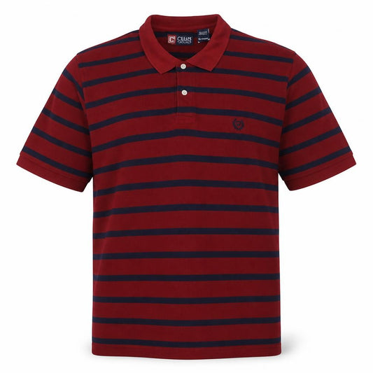 Front view of Chaps men’s red navy striped cotton polo shirt xl