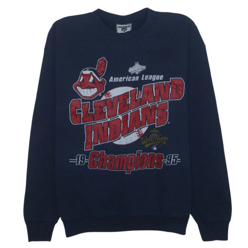 Lee Men's Blue 90s Cleveland Indians Champion Pullover Sweatshirt L