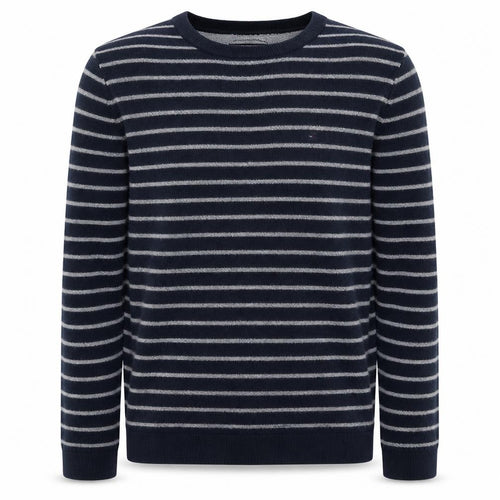 Hilfiger Denim Men's Blue Striped Cotton Crew Neck Jumper M