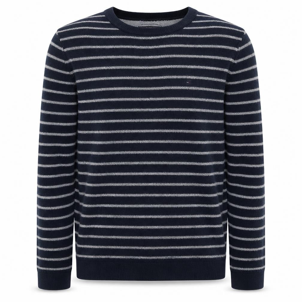 Hilfiger Denim Men's Blue Striped Cotton Crew Neck Jumper M
