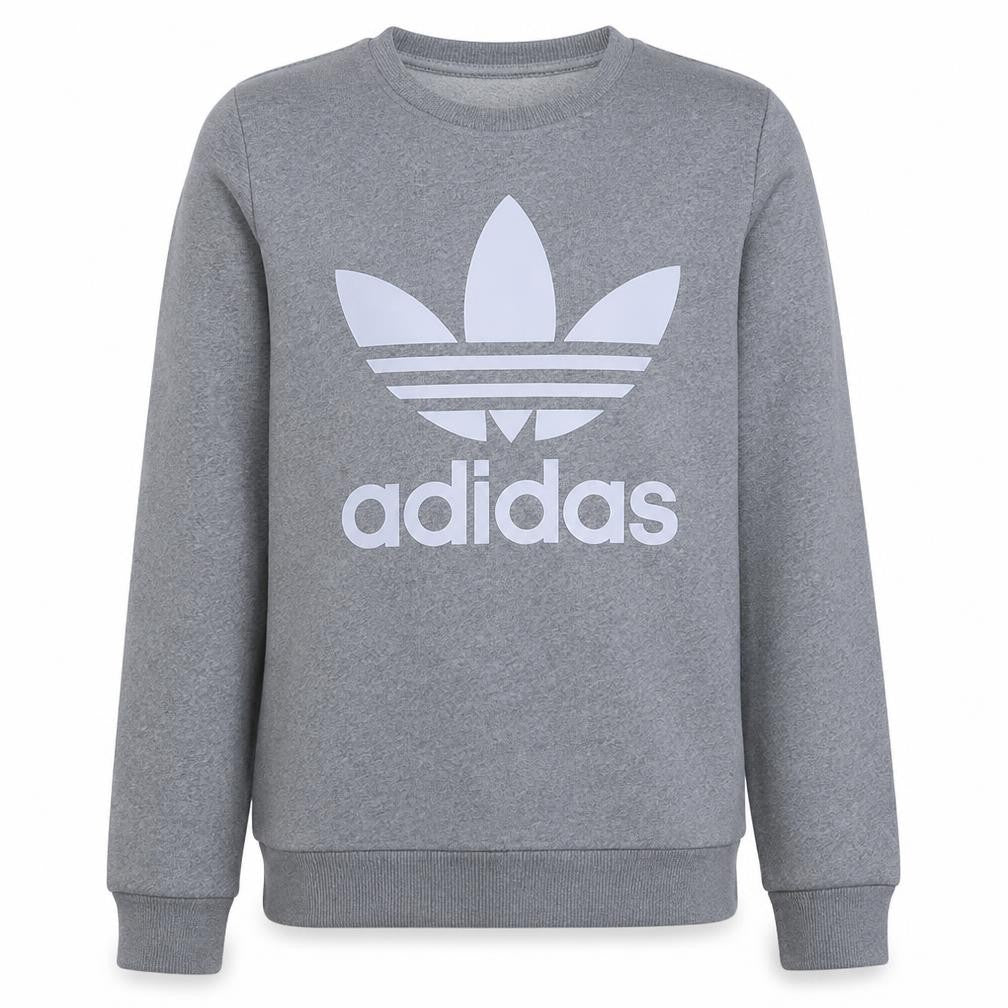 Front view of Adidas boys’ grey 14-15 years crew neck long sleeve sweatshirt