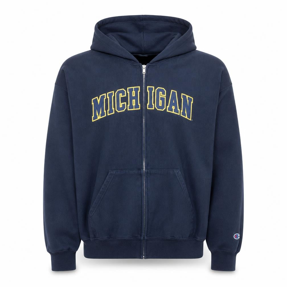 Champion Men's Navy Michigan Full Zip Hoodie XL Fleece