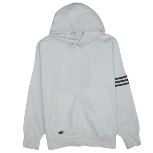 Adidas Men's White XL Pullover Hoodie with Logo and 3 Stripes