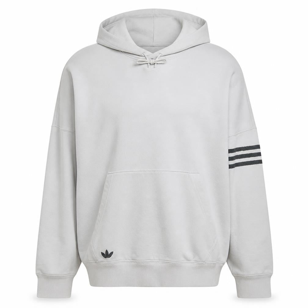 Front view of Adidas Men's White XL Pullover Hoodie with Logo and 3 Stripes