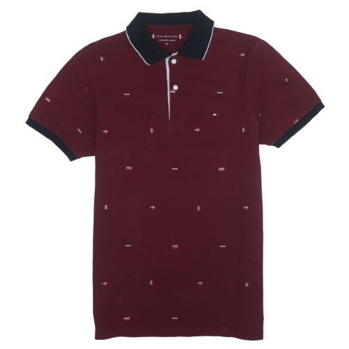 Tommy Hilfiger Men's Red XL Cotton Logo Collared Short Sleeve Polo Shirt