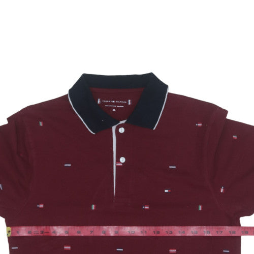 Tommy Hilfiger Men's Red XL Cotton Logo Collared Short Sleeve Polo Shirt