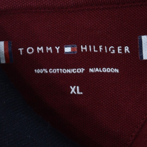 Tommy Hilfiger Men's Red XL Cotton Logo Collared Short Sleeve Polo Shirt