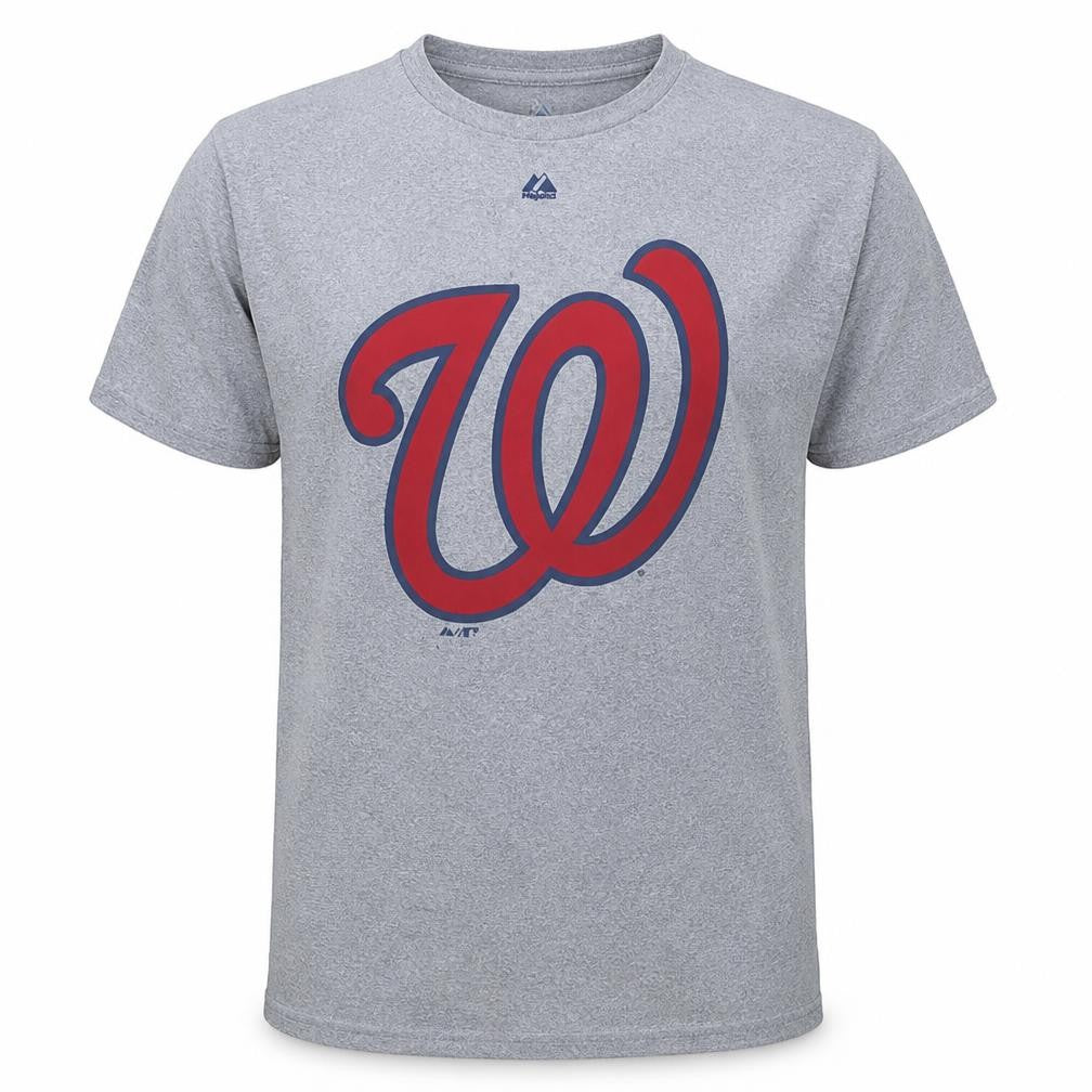Majestic Men's Grey Washington Nationals Sports Logo T-Shirt Size L