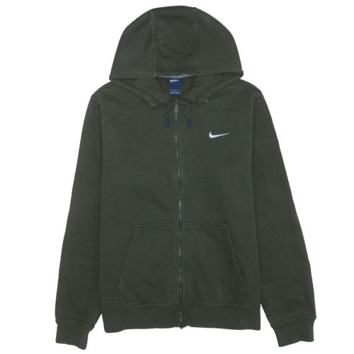 Nike Women Green Full Zip Hoodie L Cotton Blend Logo Casual