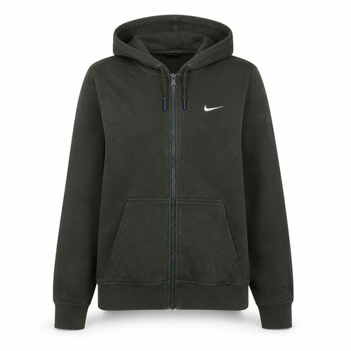 Nike Women Green Full Zip Hoodie L Cotton Blend Logo Casual