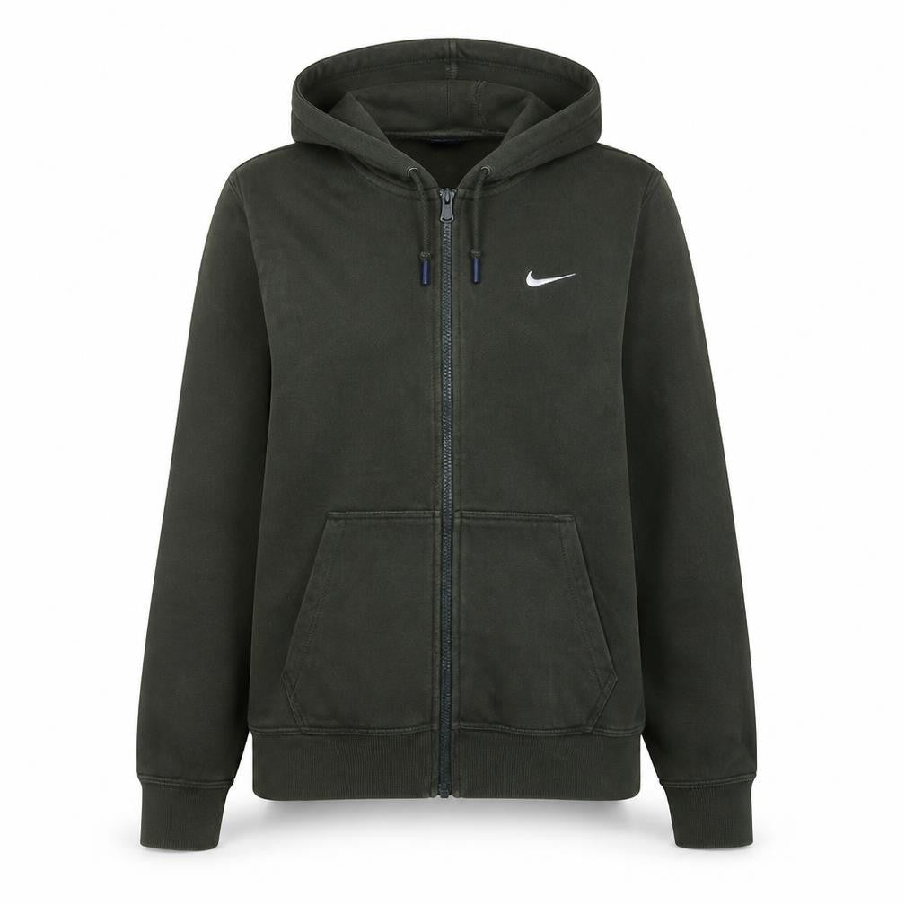 Nike Women Green Full Zip Hoodie L Cotton Blend Logo Casual