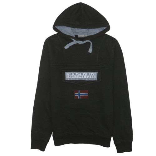 Napapijri Men's Black Pullover Hoodie Medium Fleece Logo