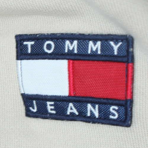 Tommy Jeans Men's Beige Pullover Hoodie M Logo Fleece Sweatshirt