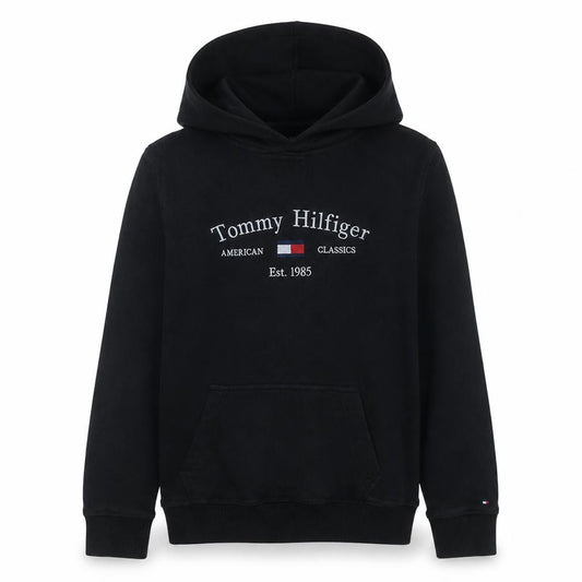 Tommy Hilfiger Boys Black Pullover Hoodie Size 164 Logo Classic Style