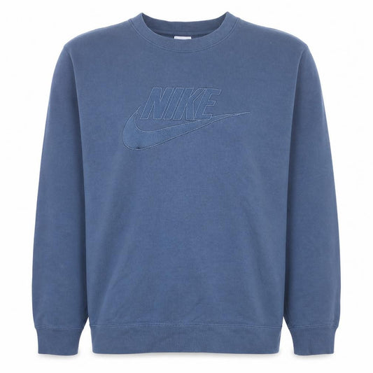 Front view of Nike Women Blue Cotton Logo Pullover Sweatshirt, size L