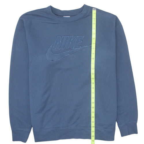 Nike Women Blue Cotton Logo Pullover Sweatshirt Size L