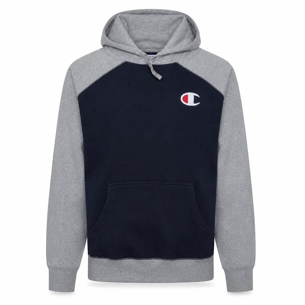 Front view of Champion Men's Grey & Navy XL Pullover Hoodie