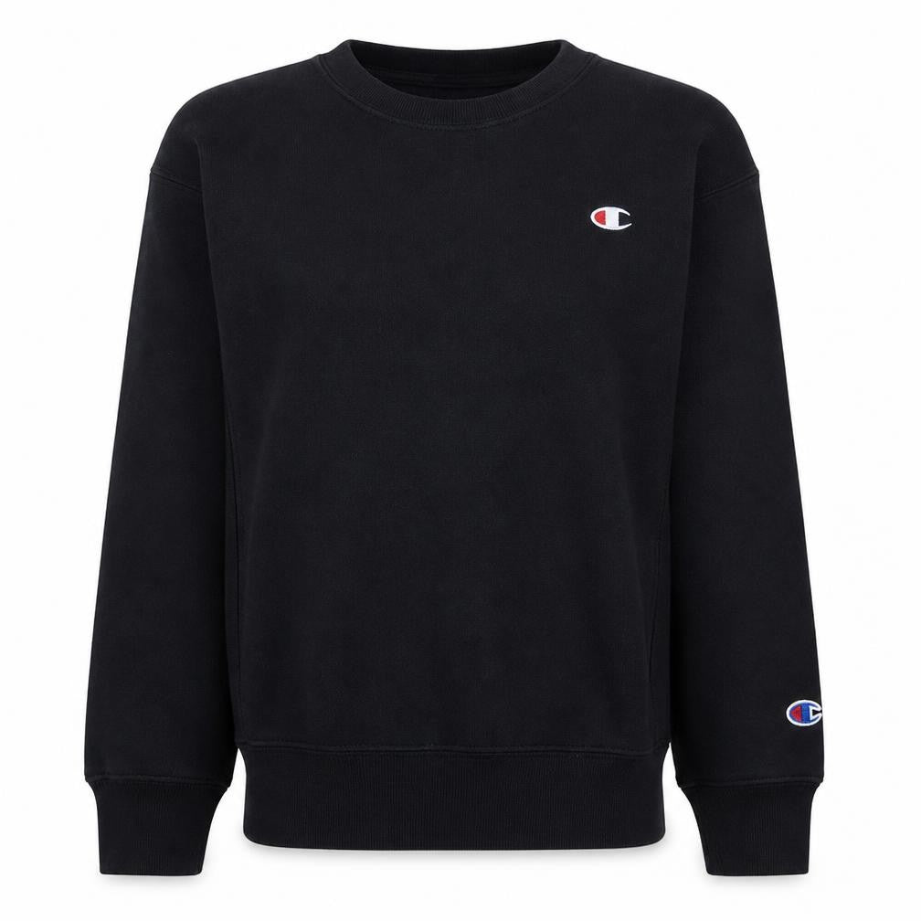 Front view of Champion Women Black Small Reverse Weave Logo Crew Neck Sweatshirt