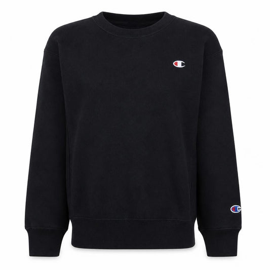 Front view of Champion Women Black Small Reverse Weave Logo Crew Neck Sweatshirt