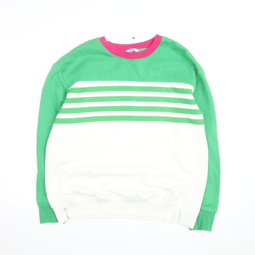 Next Women Green White Stripe Pullover Sweatshirt Size L Cotton Blend