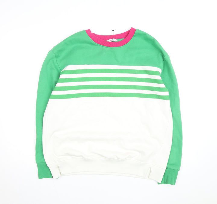 Next Women Green White Stripe Pullover Sweatshirt Size L Cotton Blend