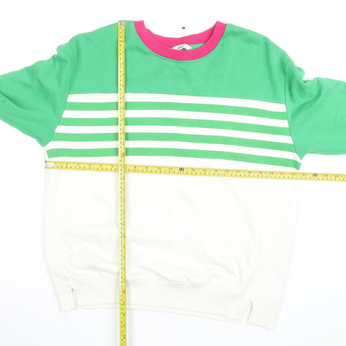 Next Women Green White Stripe Pullover Sweatshirt Size L Cotton Blend