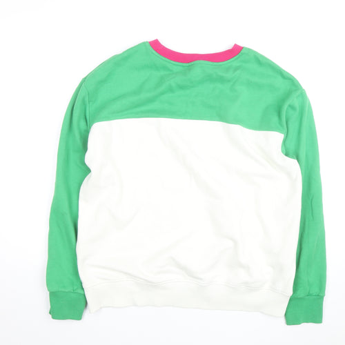 Next Women Green White Stripe Pullover Sweatshirt Size L Cotton Blend