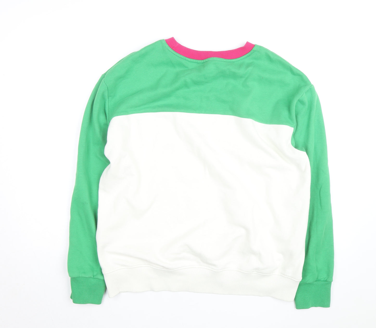 Next Women Green White Stripe Pullover Sweatshirt Size L Cotton Blend